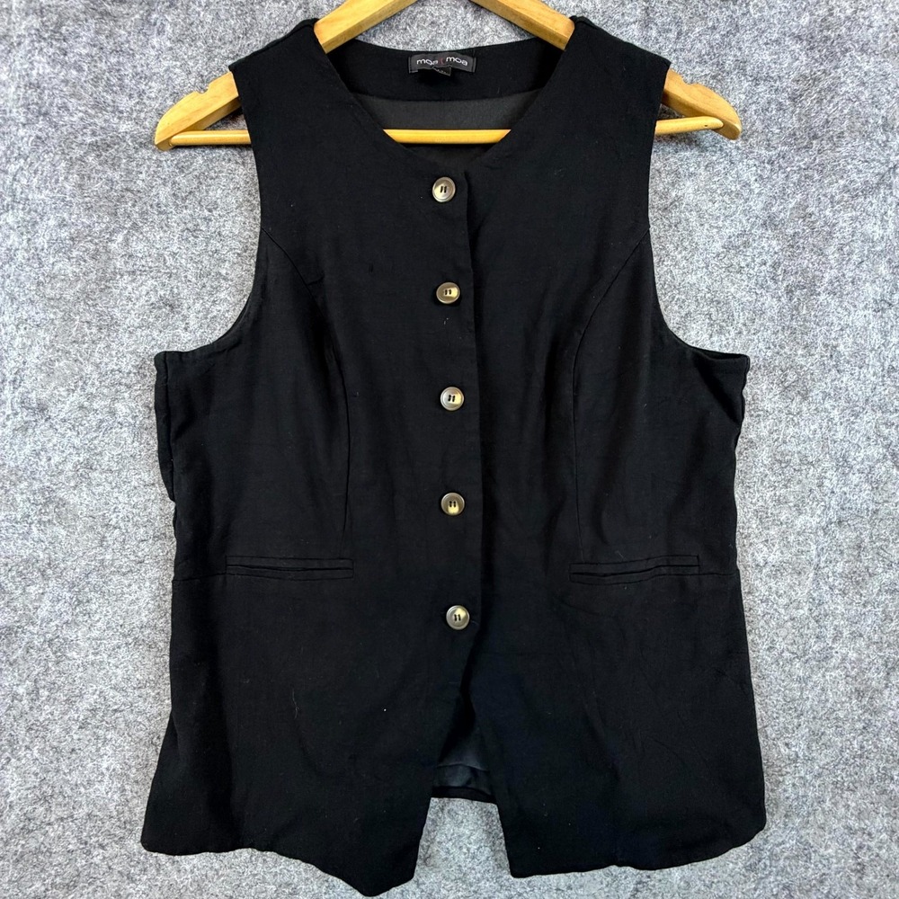 Moa Moa Vest Womens XL Black Rayon Stretch Button Front Career Formal Business